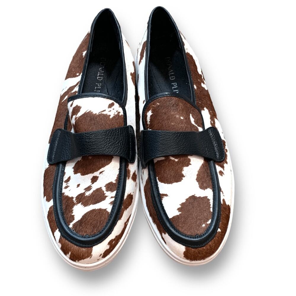 Donald J Pliner Cow Print Calf Hair Slip On Sneakers Brown White 7.5 Statement
